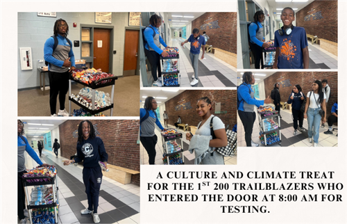 'A man giving treats to other students.